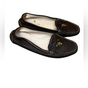 Authentic Prada Women’s pebbled leather bow driving loafers size 35